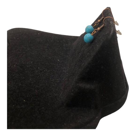 Retro Single Turquoise Bead Rose Gold Leather Lightweight Dangle Earrings - Picture 4 of 9